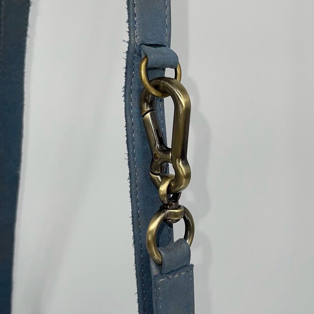 Carla Mancini Womens Flap Fringe Boho Leather Crossbody Bag Blue Medium - Picture 5 of 9